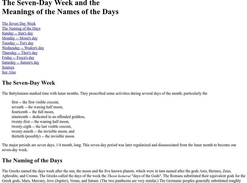 The Seven Day Week and the Meanings of the Names Handout The Seven Day Week and the Meanings of the Names Handout