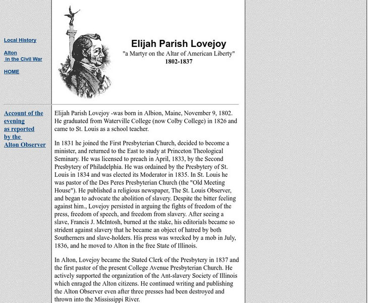 Alton, Illinois: Elijah Parish Lovejoy Handout Alton, Illinois: Elijah Parish Lovejoy Handout