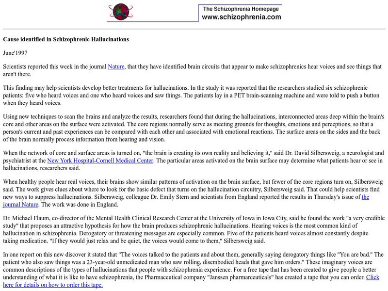 Cause Identified in Schizophrenic Hallucinations Article
