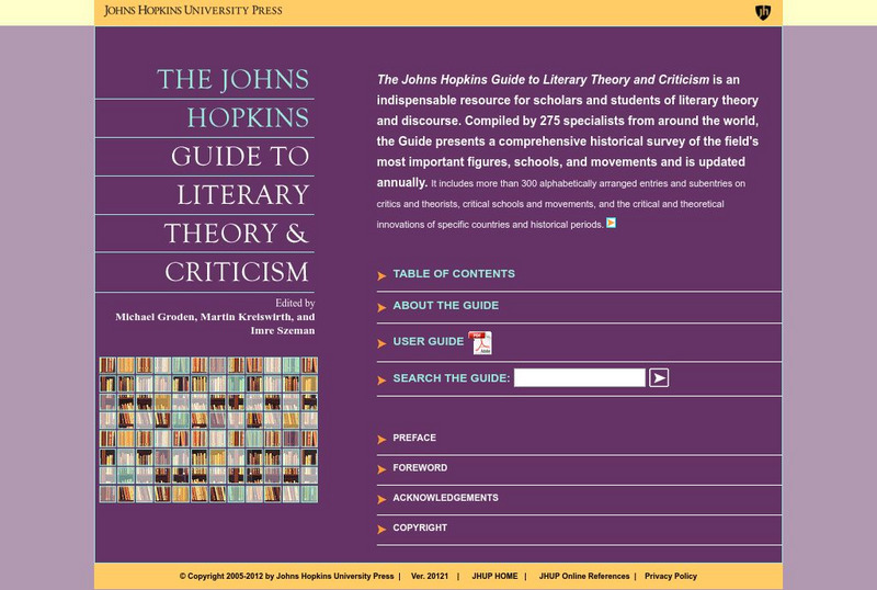 The John Hopkins Guide to Literary Theory and Criticism Handout The John Hopkins Guide to Literary Theory and Criticism Handout