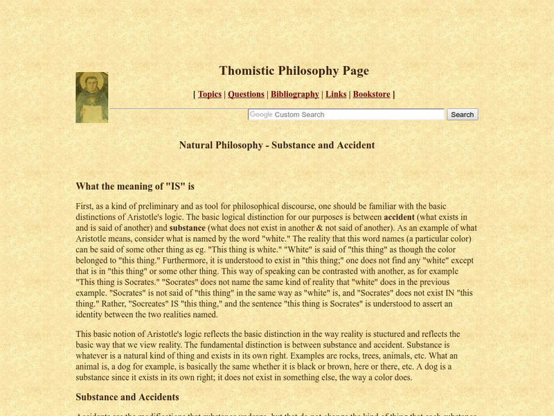 Natural Philosophy: Substance and Accident Handout Natural Philosophy: Substance and Accident Handout