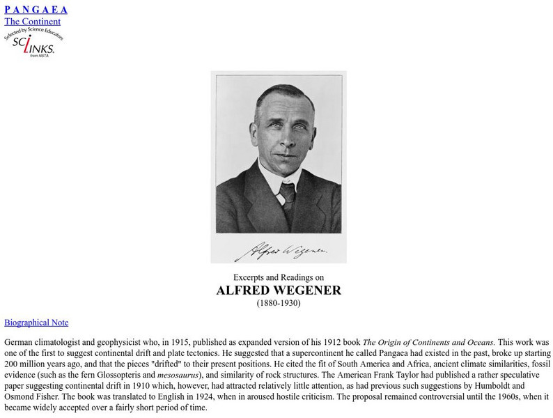 Pangea: Alfred L. Wegener Biography Handout Pangea: Alfred L. Wegener Biography Handout