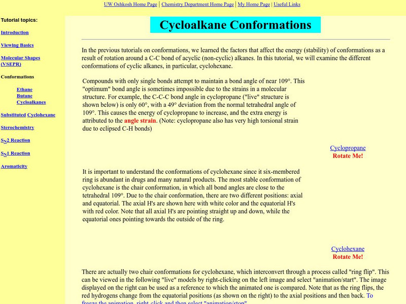 University of Wisconsin: Cycloalkane Conformation Website University of Wisconsin: Cycloalkane Conformation Website