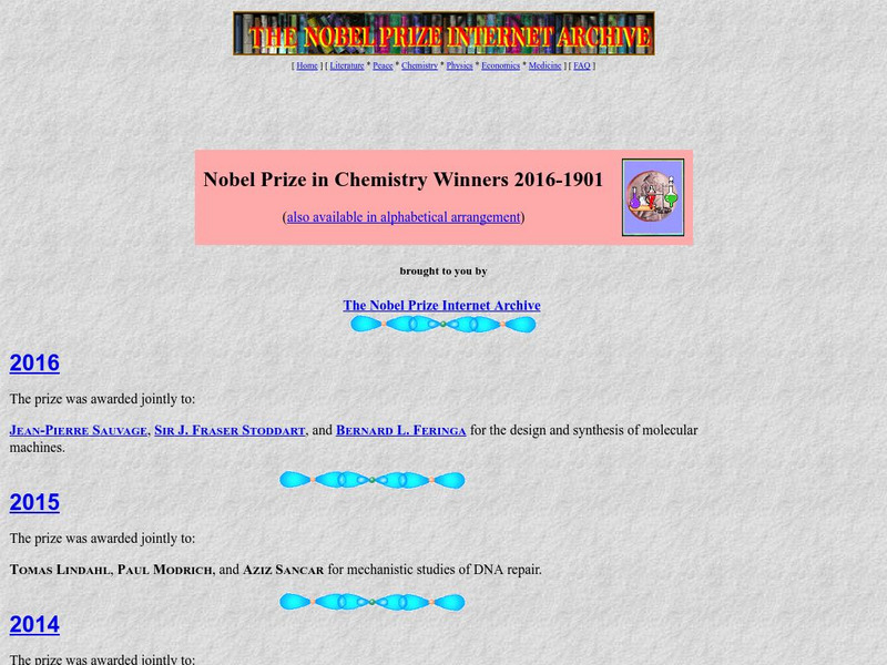 Nobel Prize in Chemistry Winners 1901 2011 Handout Nobel Prize in Chemistry Winners 1901 2011 Handout