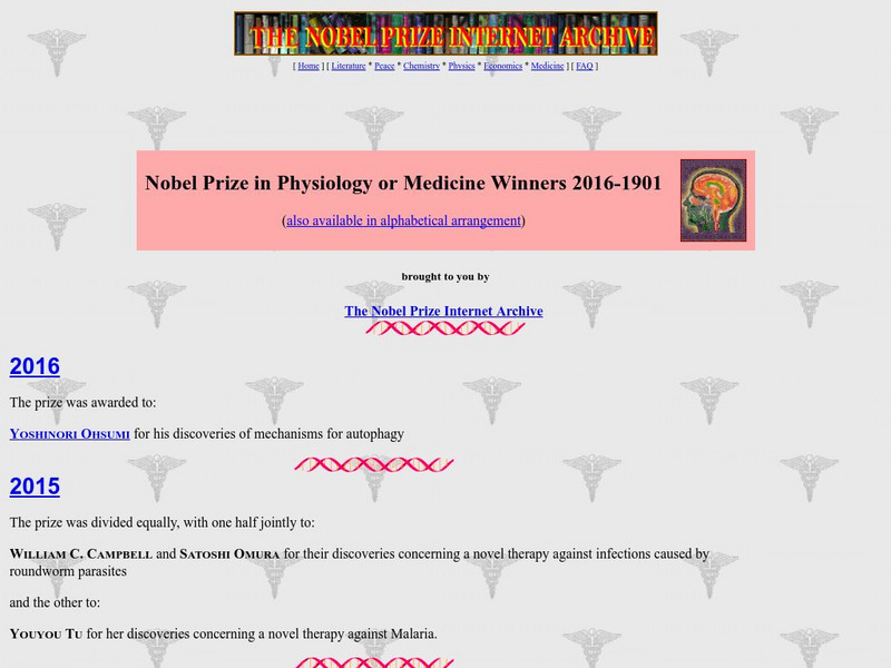 Nobel Prize in Physiology or Medicine Winners 2008 1901 Handout Nobel Prize in Physiology or Medicine Winners 2008 1901 Handout