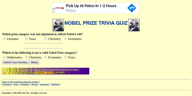 Nobel Prize Trivia Quiz Unknown Type Nobel Prize Trivia Quiz Unknown Type