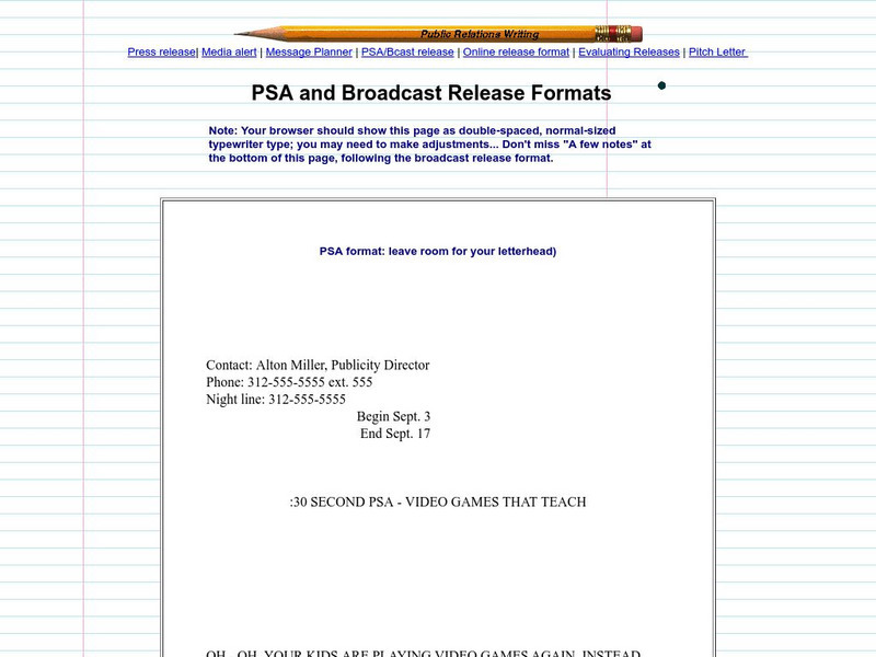 Public Relations Writing: Release Formats Activity Public Relations Writing: Release Formats Activity