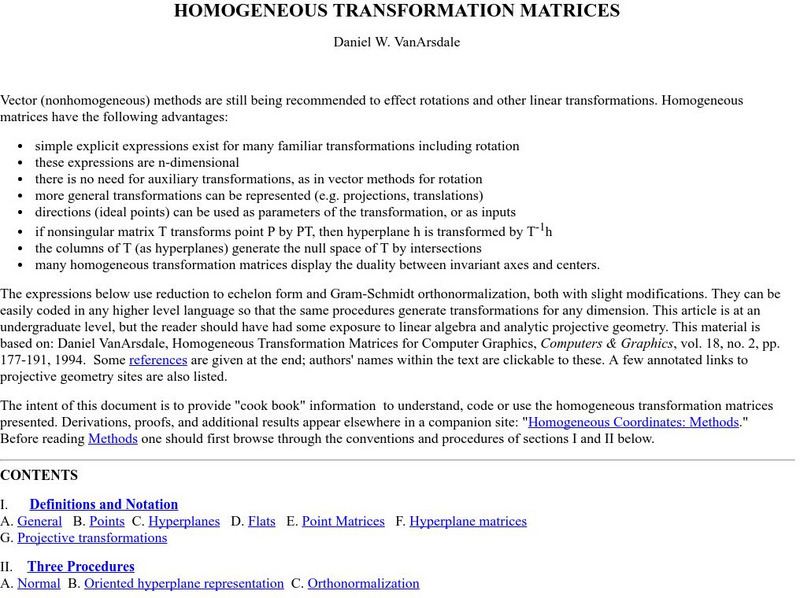 Daniel W. Van Arsdale:homogeneous Transformation Matrices Activity