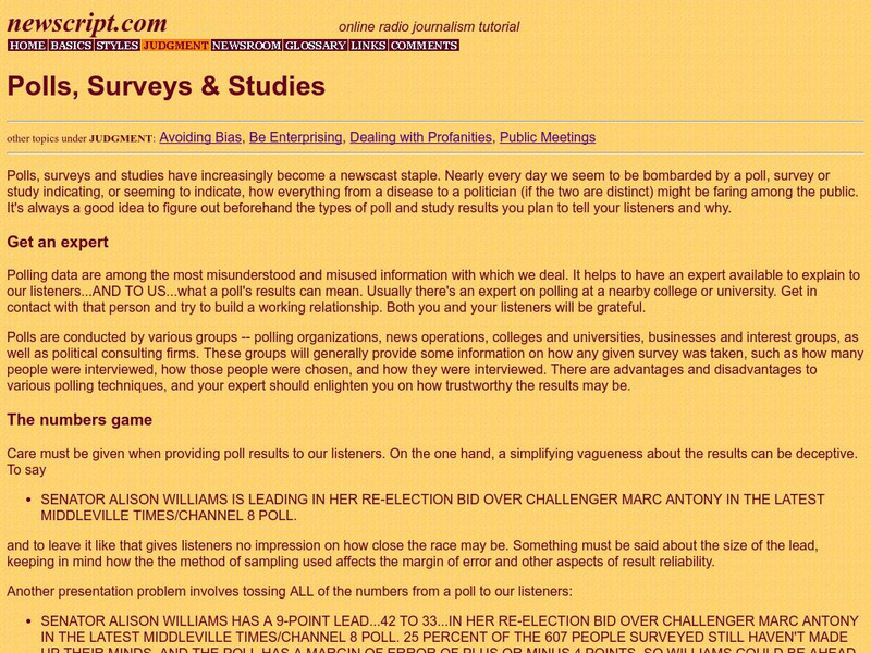 Newswriting for Radio: News Judgment: Polls, Surveys, and Studies Activity Newswriting for Radio: News Judgment: Polls, Surveys, and Studies Activity