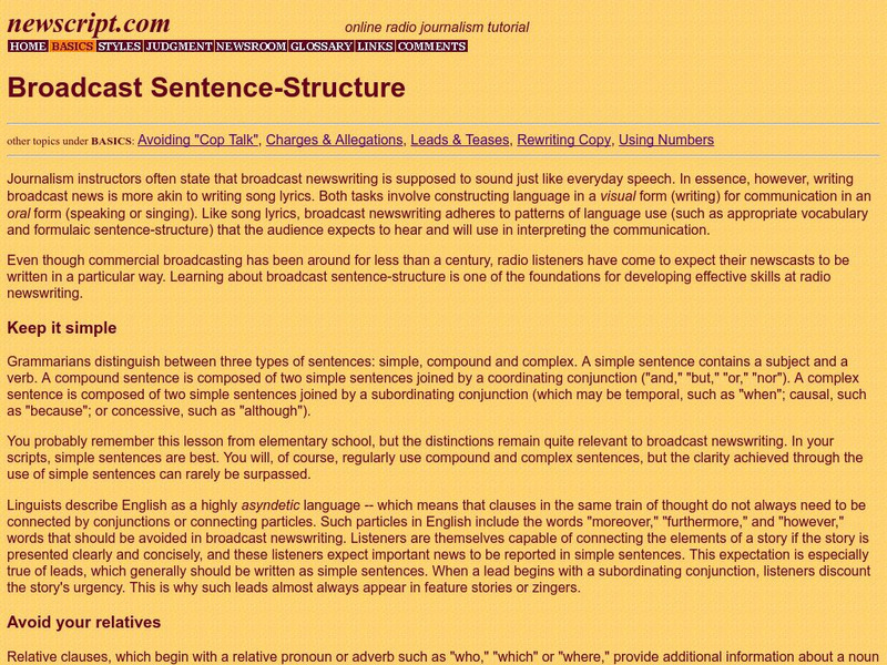 Newswriting for Radio: Broadcast Sentence Structure Activity Newswriting for Radio: Broadcast Sentence Structure Activity