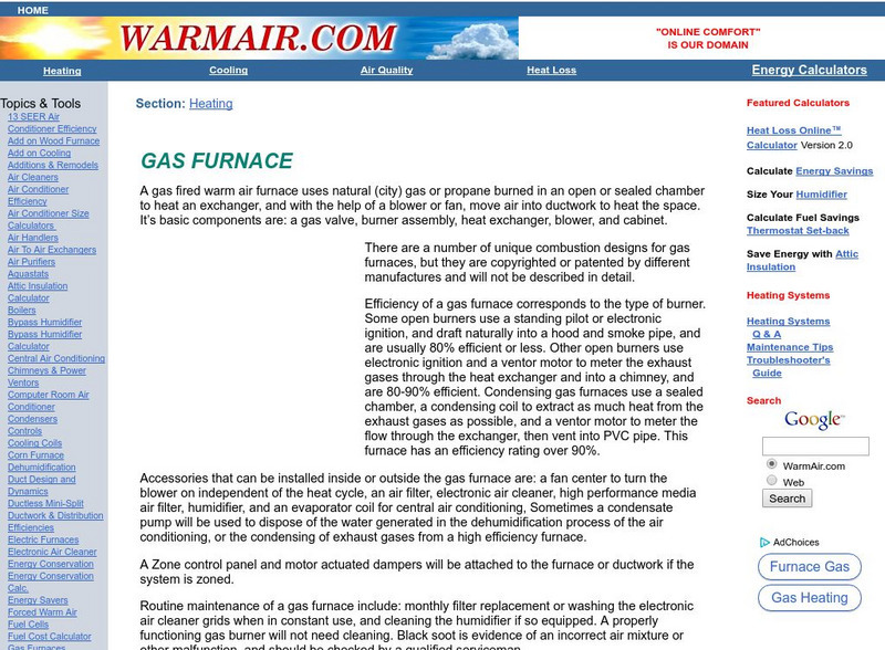 Warm Air: Gas Furnace Handout Warm Air: Gas Furnace Handout