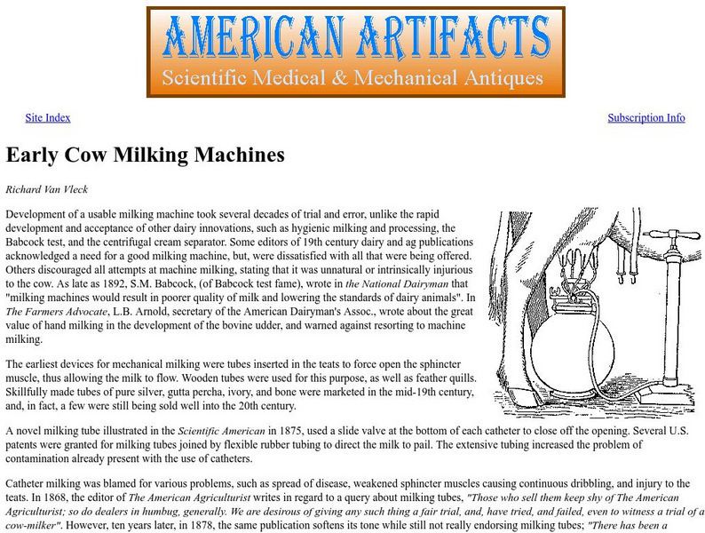 American Artifacts: Early Cow Milking Machines Article