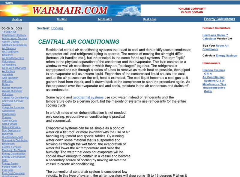 Warm Air: Central Air Conditioning Handout Warm Air: Central Air Conditioning Handout