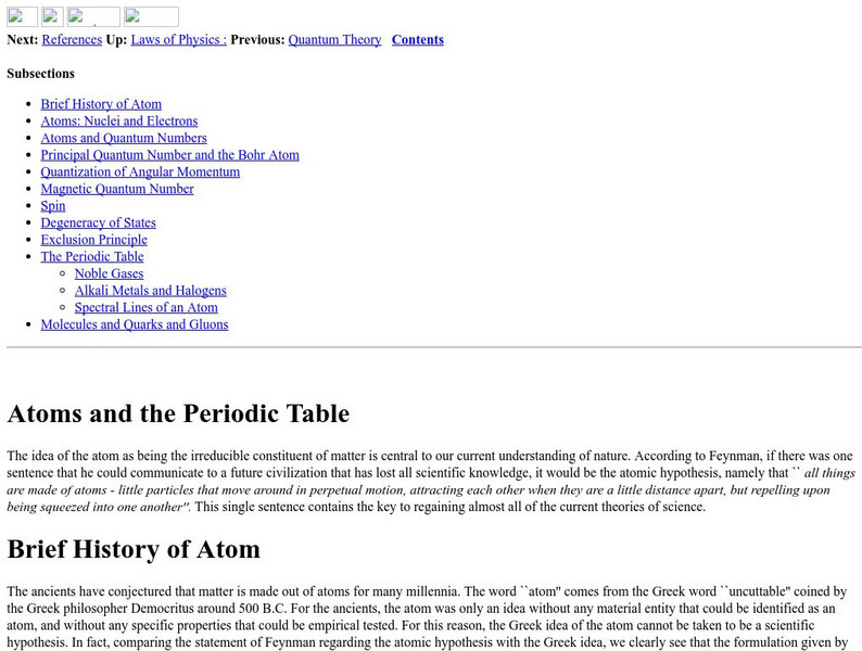 Laws of Physics: Atoms and the Periodic Table Handout Laws of Physics: Atoms and the Periodic Table Handout
