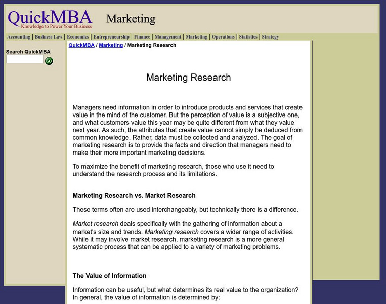 Quick Mba: Marketing Research Website Quick Mba: Marketing Research Website