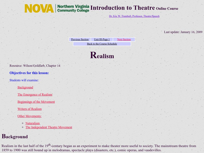 Introduction to Theatre: Realism Handout Introduction to Theatre: Realism Handout