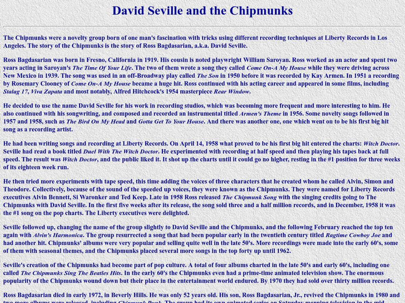 Personal Site: David Seville and the Chipmunks Handout Personal Site: David Seville and the Chipmunks Handout