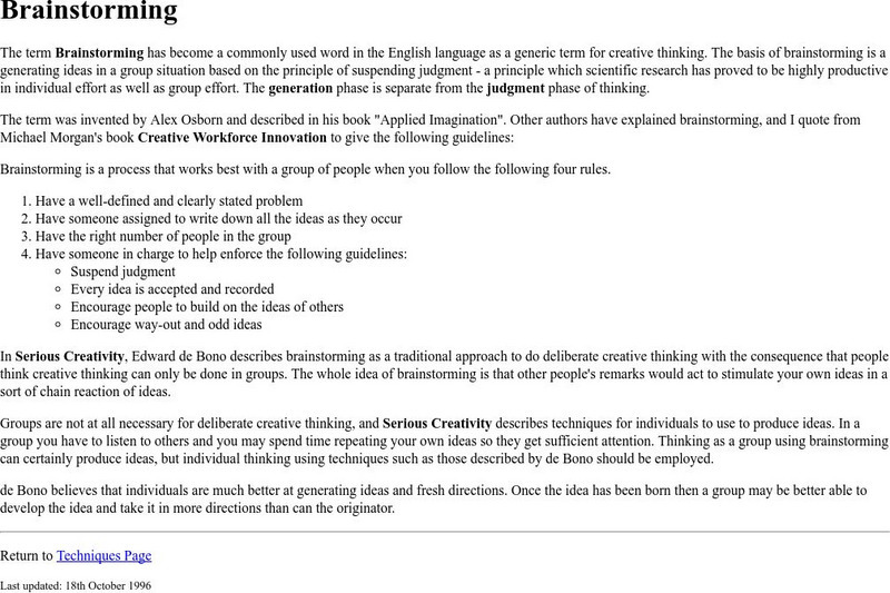 The Creativity Web: Brainstorming Article The Creativity Web: Brainstorming Article