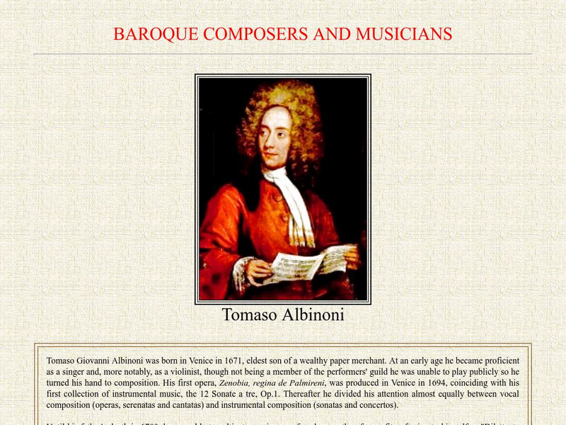 Baroque Composers and Musicians: Tomaso Albinoni Website Baroque Composers and Musicians: Tomaso Albinoni Website
