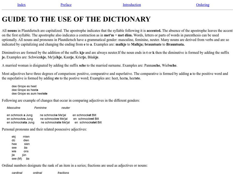 Menno Link: Low German Dictionary: Guide to the Use of the Dictionary Handout