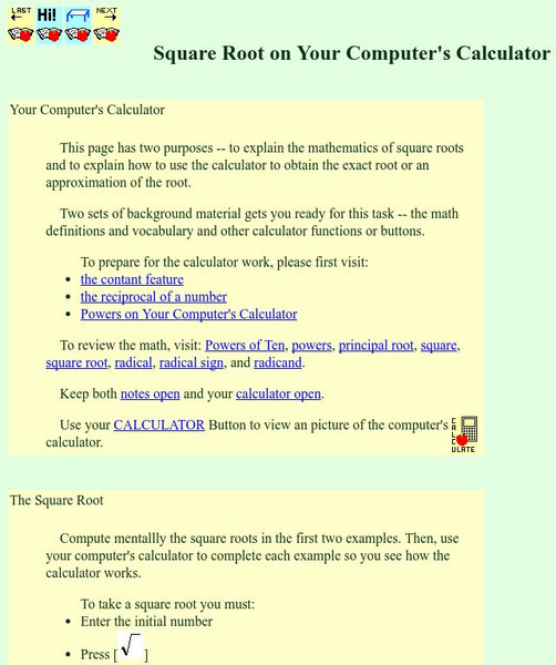 Square Root on Your Computer's Calculator Unit Plan Square Root on Your Computer's Calculator Unit Plan
