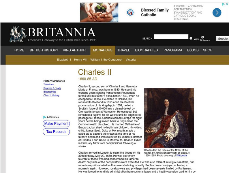 Britannia: Charles Ii of England Handout Britannia: Charles Ii of England Handout