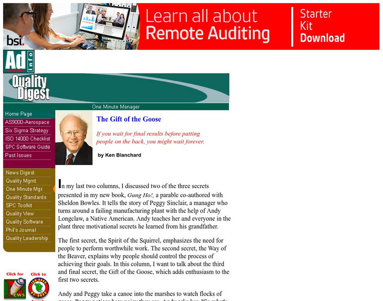 Quality Digest: The Gift of the Goose Article