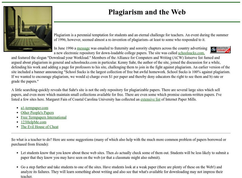 Western Illinois University: Plagiarism and the Web Article Western Illinois University: Plagiarism and the Web Article