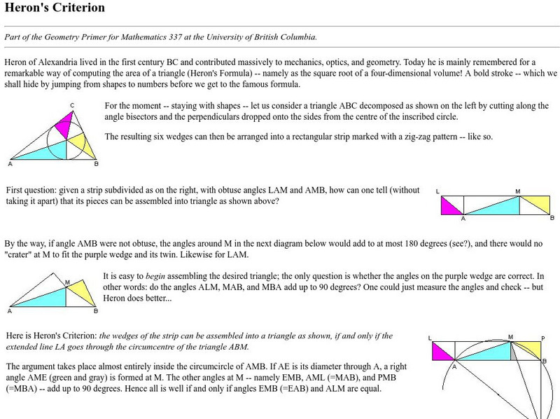 University of British Columbia: Heron's Criterion Unit Plan University of British Columbia: Heron's Criterion Unit Plan