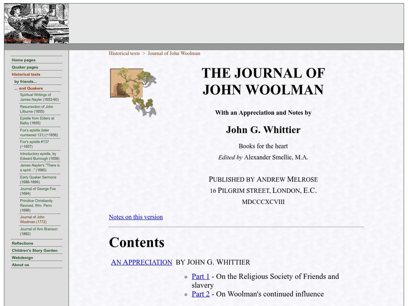 Street Corner Society: The Journal of John Woolman Primary Street Corner Society: The Journal of John Woolman Primary