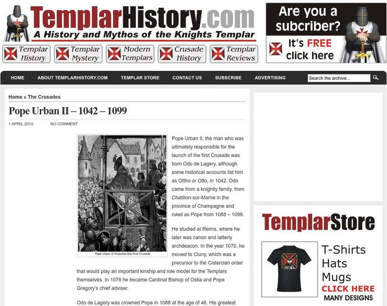Templar History: Pope Urban Ii (1042 1099) Primary Templar History: Pope Urban Ii (1042 1099) Primary