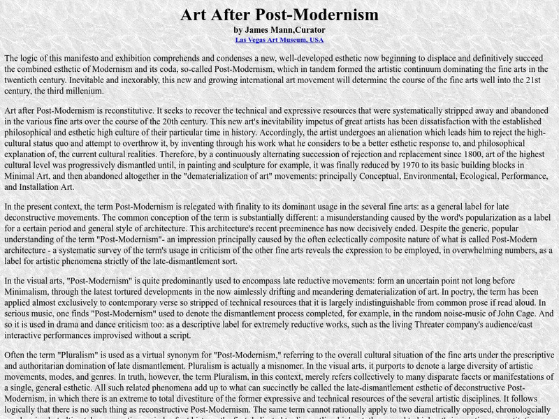 Art After Post Modernism Article