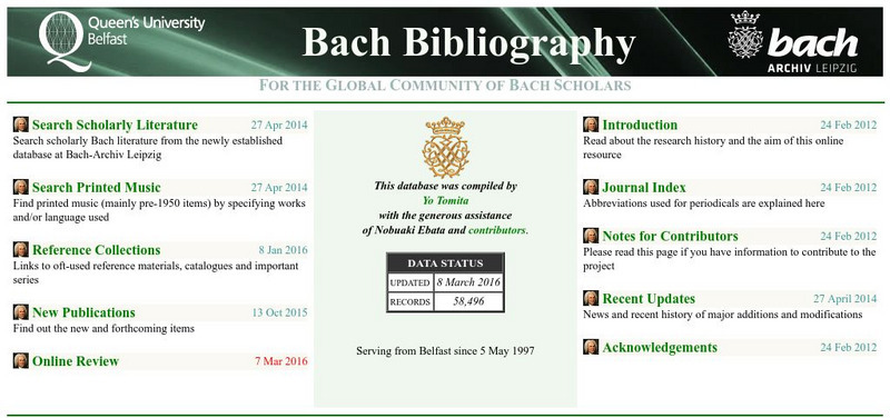 Queen's University Belfast: A Bach Bibliography Website Queen's University Belfast: A Bach Bibliography Website