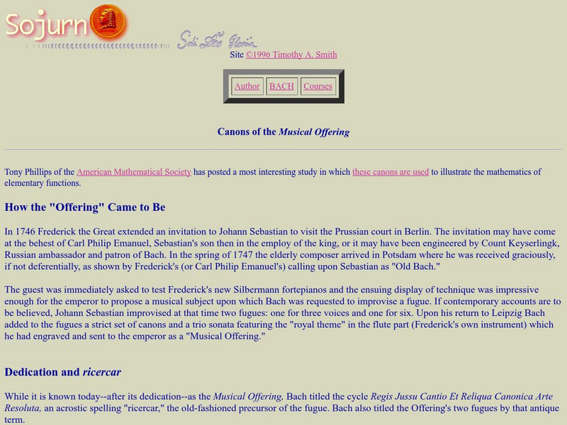 Northern Arizona University: Sojurn: Canons of the Musical Offering by Js Bach Website Northern Arizona University: Sojurn: Canons of the Musical Offering by Js Bach Website
