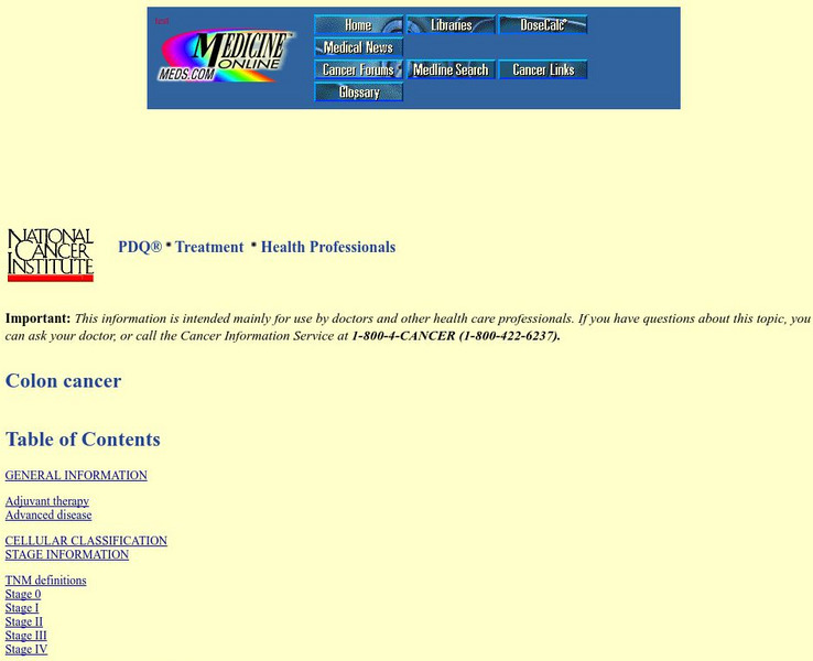 National Cancer Institute: Colon Cancer Website National Cancer Institute: Colon Cancer Website