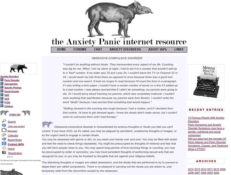 Anxiety Panic Internet: Obsessive Compulsive Disorder Website