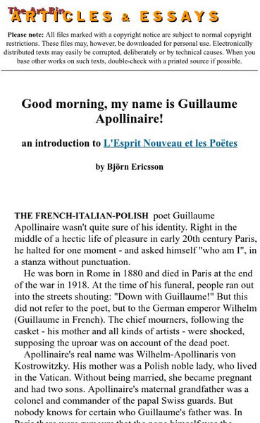 Art Bin: Good Morning, My Name Is Guillaume Appollinaire Website