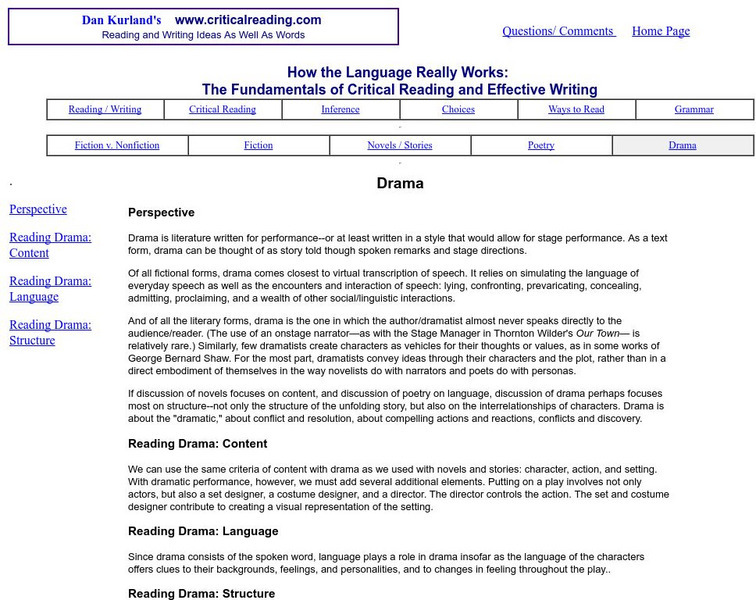 Critical reading.com: Drama Handout Critical reading.com: Drama Handout