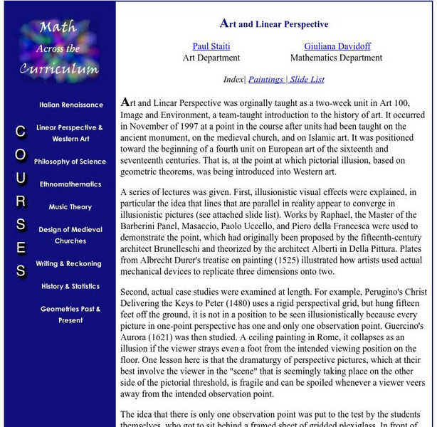 Math Across the Curriculum: Art and Linear Perspective Website Math Across the Curriculum: Art and Linear Perspective Website