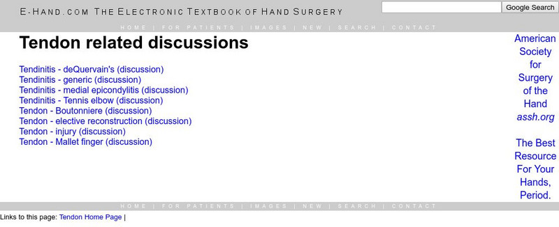 E Hand: Tendon Related Discussions Handout E Hand: Tendon Related Discussions Handout
