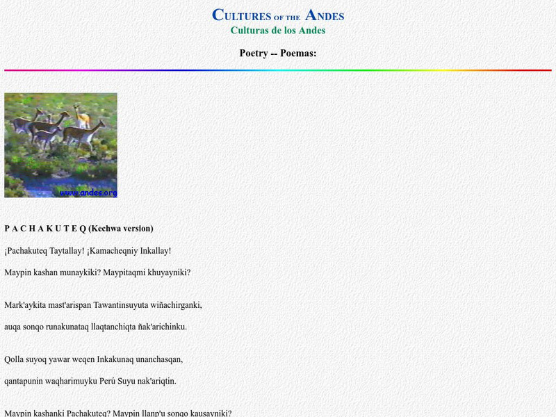 Cultures of the Andes: Poems Primary