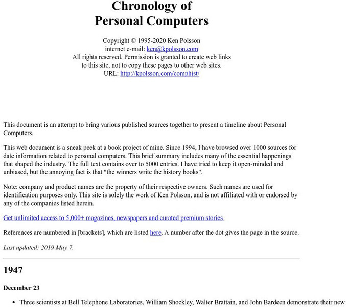 Chronology of Personal Computers Handout Chronology of Personal Computers Handout