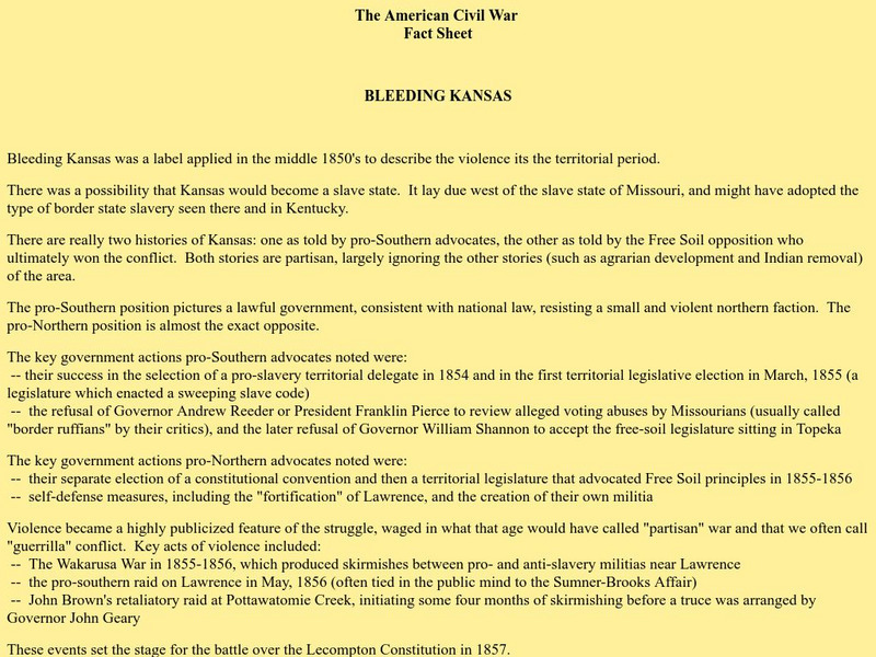 The American Civil War Fact Sheet: Bleeding Kansas Handout The American Civil War Fact Sheet: Bleeding Kansas Handout