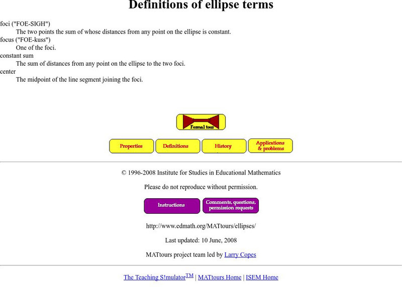 Ma Ttours Definitions of Ellipse Terms Foci Handout Ma Ttours Definitions of Ellipse Terms Foci Handout