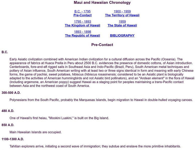 Maui and Hawaiian Chronology Website Maui and Hawaiian Chronology Website