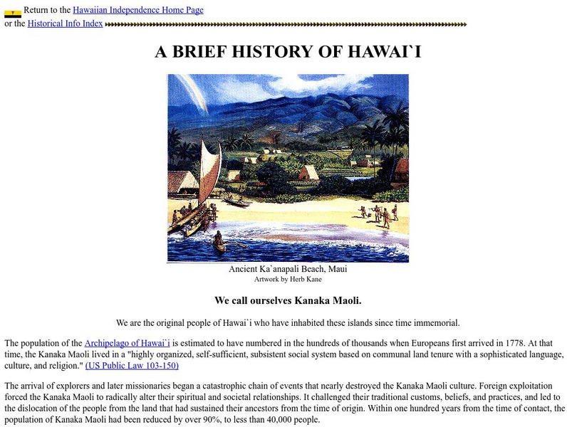 A Brief History of Hawaii Handout