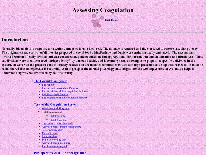Anaesthetist.com: Assessing Coagulation Handout Anaesthetist.com: Assessing Coagulation Handout