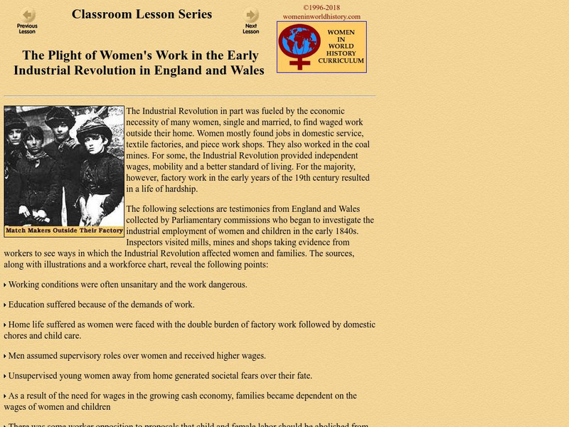 The Plight of Women's Work in the Early Industrial Revolution Unit Plan The Plight of Women's Work in the Early Industrial Revolution Unit Plan
