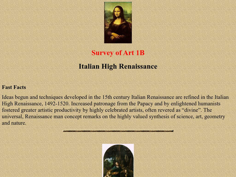 West Valley College: The Italian High Renaissance Graphic West Valley College: The Italian High Renaissance Graphic