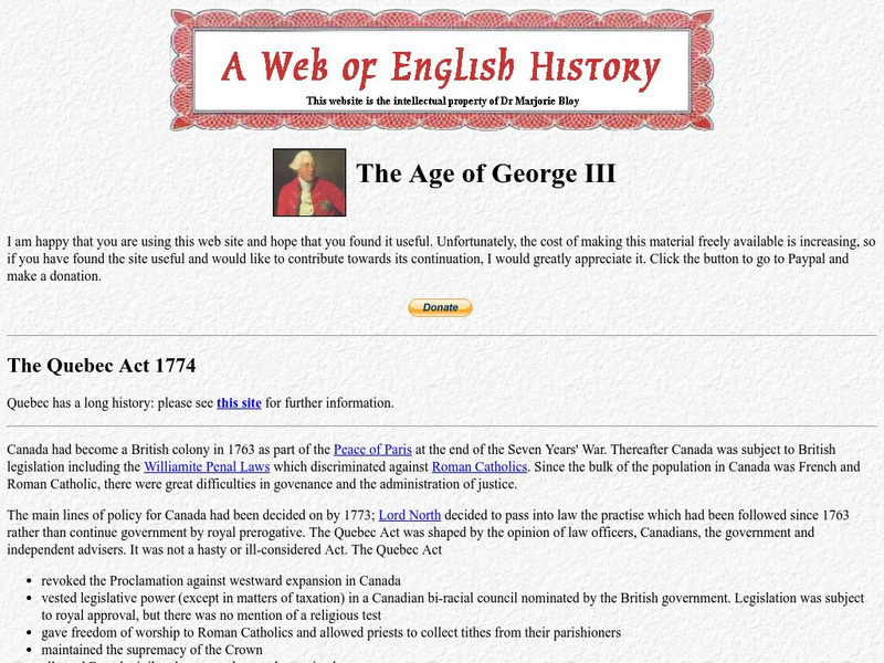 The Age of George Iii: The Quebec Act, 1774 Activity The Age of George Iii: The Quebec Act, 1774 Activity